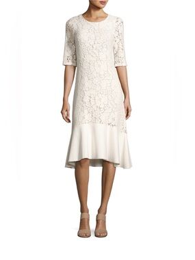See by Chloé Lace Half-Sleeve Peplum-Hem Midi Dress XS
